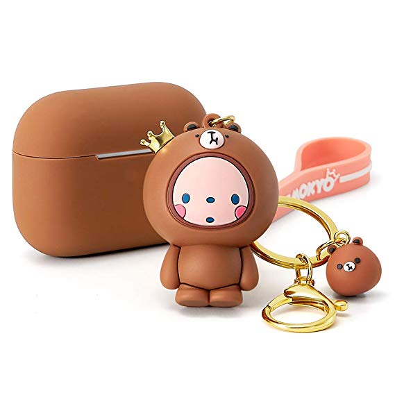 ESR for AirPods Pro Case Cover, Bounce Carrying Case with Cute Animal Keychain for AirPods Pro 2019 Charging Case [Won't Affect Wireless Charging] Shock-Absorbing Soft Silicone Case Skin, Brown