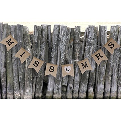 Pixnor Miss to Mrs Natural Burlap Banner for Party Decoration