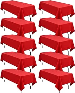 10 Pack 60 x 102 Inch Tablecloth, Red Polyester Tablecloth for 6 Ft Rectangle Tables, Stain and Wrinkle Resistant Washable Fabric Table Cover for Wedding Party Dining Buffet Parties or Camping