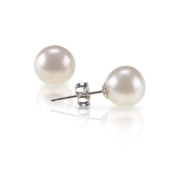 PAVOI Sterling Silver Round Stud Freshwater Cultured Pearl Earrings - Handpicked AAA  Quality