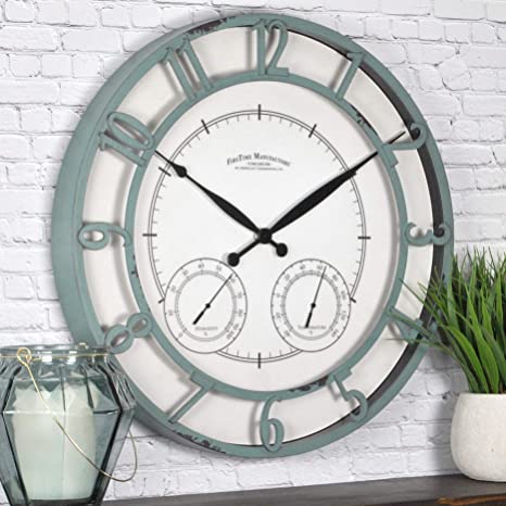 FirsTime & Co. Laguna Outdoor Wall Clock, 18", Aged Teal