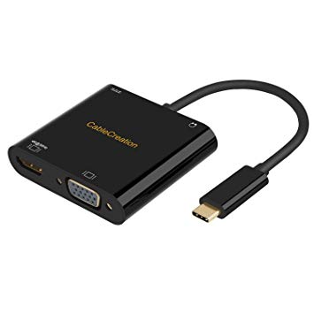 CableCreation USB C to VGA HDMI 4K Adapter, Type C to HDMI VGA  Power Charging 3.5mm Audio Port Hub,Compatible with MacBook Pro 2017/2018,MacBook Air 2018,Dell XPS 13/15,Samsung S8/S9,Black