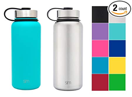 Simple Modern Summit Water Bottle 2 Pack - Two Vacuum Insulated Stainless Steel Wide Mouth Hydro Travel Mugs - Powder Coated Double-Walled Flask