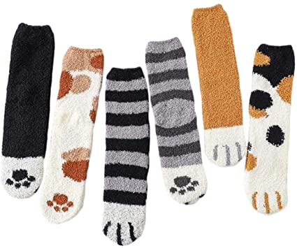 Women Winter Fluffy Fuzzy Warm Slipper Socks Cute Cat Paw Home Sleeping Animal Socks