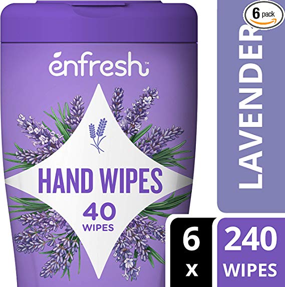 Enfresh Soothing Lavender Naturally Derived Hand Wipes - Wipes Away 99.9% Of Germs - 40 Count (Pack Of 6, 240 Wet Wipes), White