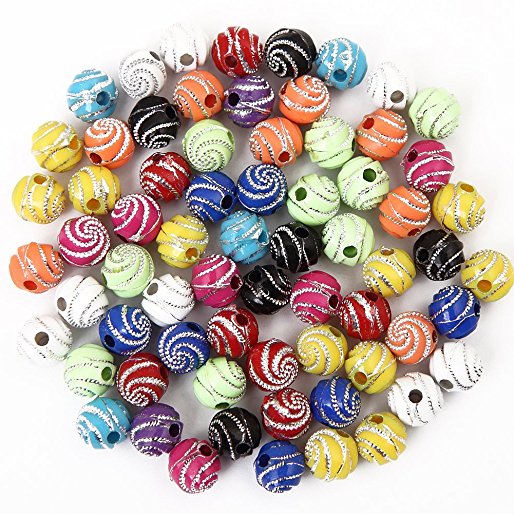Bingcute 300Pcs 8mm Screw Shiny Acrylic Round Ball Spacer Loose Beads for Jewelry Making