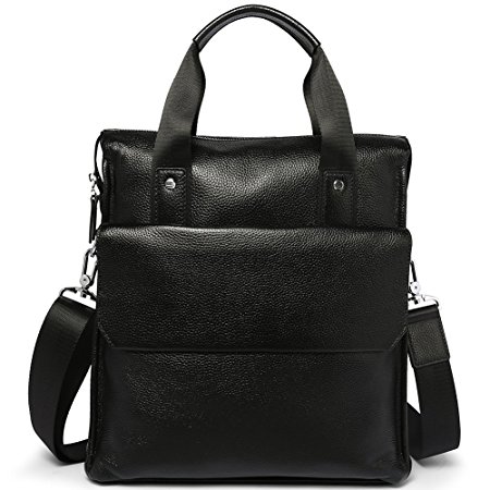 MANTOBRUCE Business Handbag Leather Briefcase for Men Women Simple 11" Messenger Bag Shoulder Bag