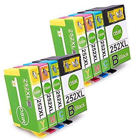OSIR 2 Set Replacement for Epson 252 Ink Cartridge High Yield Compatible With Epson Workforce Wf 7610 Wf 3630 Wf 3620 Wf 3640 Wf 7620 Wf 7110 ( 8 packs )