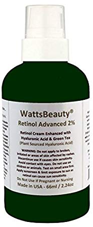 Watts Beauty 2% Retinol Night Cream for Face, Hands and Neck - Enhanced with Anti Wrinkle Plumping Hyaluronic Acid - An Optimized Anti Aging, Moisturizing Cream to Exfoliate, Firm & Renew