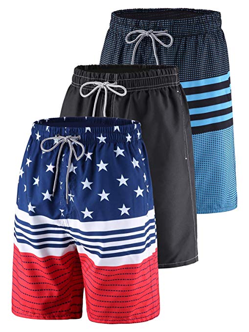 Liberty Imports Men's Swim Trunks Pack of 3 Quick Dry 7" Inseam Beach Shorts with Mesh Lining and Zipper Pockets