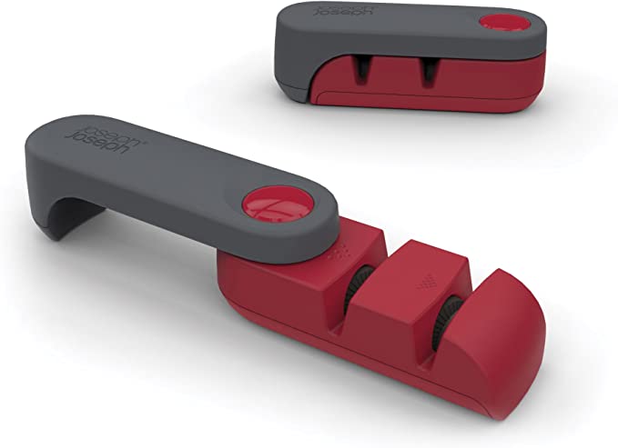 Joseph Joseph Compact 2-Stage Knife Sharpener and Honer Rota, Red