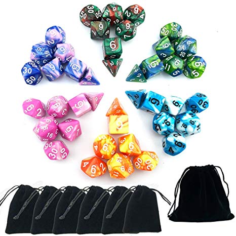 SmartDealsPro 6 x 7 Sets(42 Pieces) Two Colors D4 D6 D8 D10 D12 D20 Polyhedral Dice for Dungeons and Dragons DND RPG MTG Table Games with Free Pouches