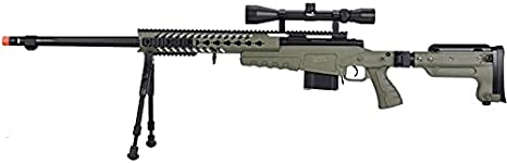 Lancer Tactical WellFire MB4418-3 Bolt Action Airsoft Sniper Rifle with Scope and Bipod OD Green 380 FPS