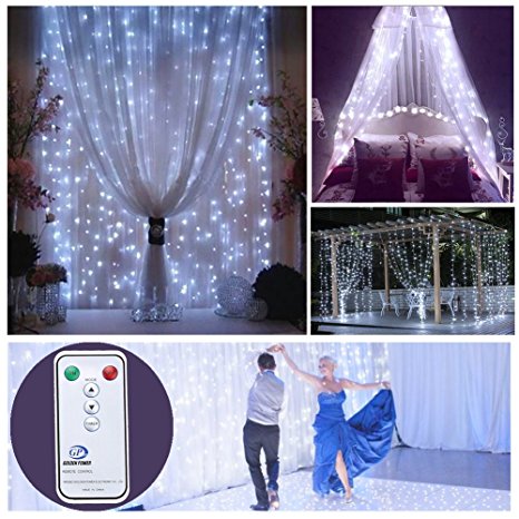 Outop 304LED 9.8FT Remote Controller Window Curtain String Lights 8 Modes with UL Certified Wedding Lights for Home, Party, Christmas Decorations (White)