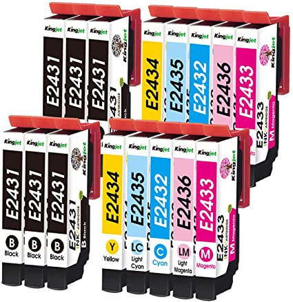 Kingjet 16 Pack 24XL Replacement for Epson 24 24 XL Ink Cartridges Compatible with Epson Expression Photo XP-55 XP-950 XP-860 XP-960 XP-750 XP-760 XP-850 (6 Black,2 Cyan,2 Magenta,2 Yellow,2 LC,2 LM)