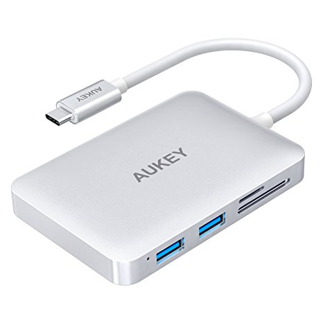 AUKEY USB C Hub HDMI Port , microSD & SD Card Slots , 3 USB 3.0 Ports and USB C Power Delivery Port USB Type C Hub for MacBook Pro 2016 , Samsung Galaxy S8 and More