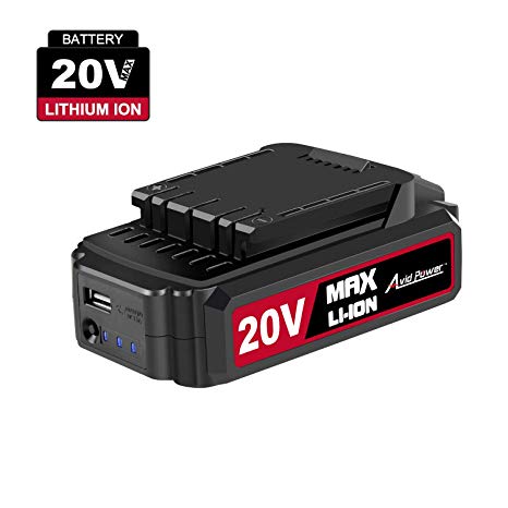 20V MAX Lithium Ion Rechargeable Battery with Real-time Capacity Indicator and USB output, Only Compatible with Avid Power 20V Cordless Tools