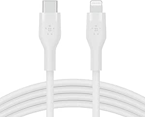 Belkin BoostCharge Flex Silicone USB Type C to Lightning Cable (2M/6.6ft), MFi Certified 20W Fast Charging PD Power Delivery for iPhone 14/14 Plus, 13, 12, Pro, Max, Mini, SE, iPad and More - White