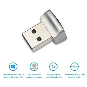 USB Fingerprint Key Reader for Windows 10 Hello - Security Key Biometric Scanner Sensor Dongle Module for Instant Acess, Password-Free Login, Sign-in, Lock, Unlock PC & Laptops