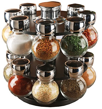 Palais Glassware Tournant Collection, Revolving Countertop Carousel Herb and Spice Rack with 3.5 Oz Glass Jars (Set of 16 Jars)