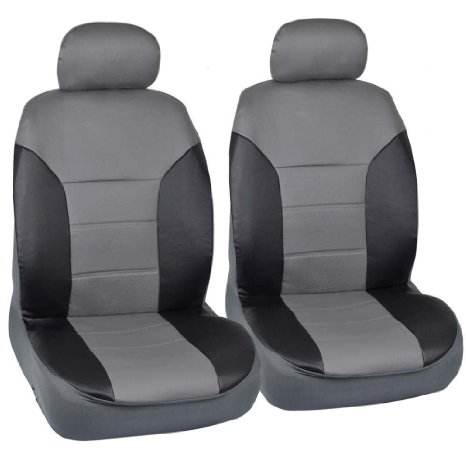 Motor Trend Black/Gray Two Tone PU Leather Car Seat Covers - Classic Accent - Premium Leatherette - Front Pair