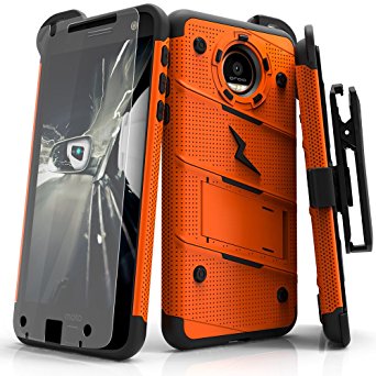 Motorola Moto Z2 Force Case, Zizo [Bolt Series] w/[Moto Z2 Force Screen Protector] Kickstand [12 ft. Military Grade Drop Tested] Holster- Moto Z2 Play