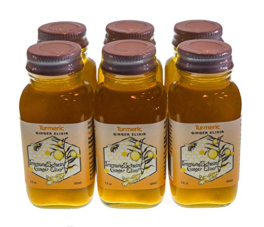 Tumeric Ginger Elixir Shot Pack (6 Pack) 4 Real Food Ingredients in a Glass Bottle - All Natural, Handcrafted, Low Carb Ginger Mixer/Ginger Shot made from Fresh Organic Ginger and Turmeric Root.