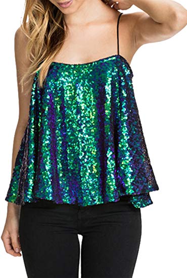 ASMAX HaoDuoYi Womens Sparkly Sequin Spaghetti Strap Crop Top