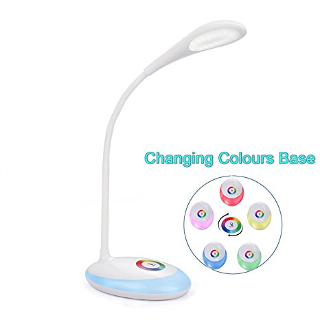 Wiitek Wireless LED Desk Lamp, 3 Dimmable Modes, Color Changing Base, Eye-Protection Table Lamp, Touch-Sensitive Control Panel, USB 5V/0.5A Charging Adapter, 1000mAh Capacity, Swan White