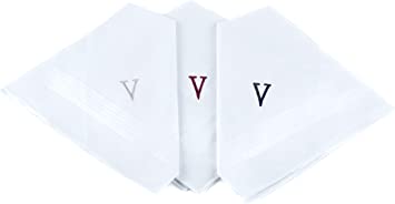 Boxed 3 pc. Initial Cotton Handkerchiefs , V initial
