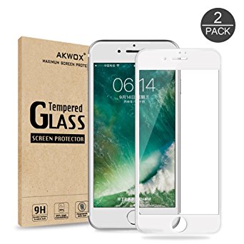 (Pack of 2) iPhone 7 Plus Screen Protector, Akwox Full Cover iPhone 7 Plus Tempered Glass Screen Protector with ABS Curved Edge Frame, HD Screen Protector Film for Apple iPhone 7 Plus (White)