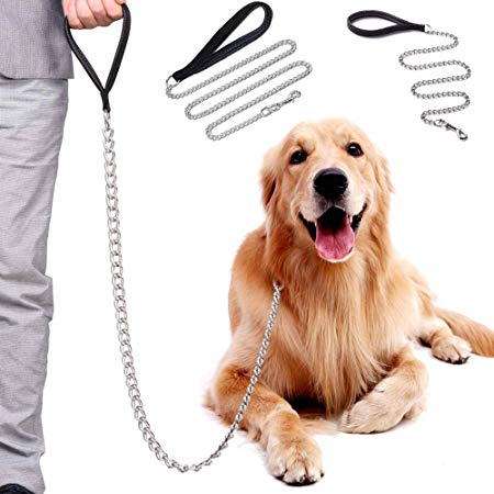 Decoroom Metal Dog Prong Training Collar Stainless Steel Dog Leash and Pinch Collar Chrome Plated Metal Dog Lead Correction Collar Pets Sprenger Collar