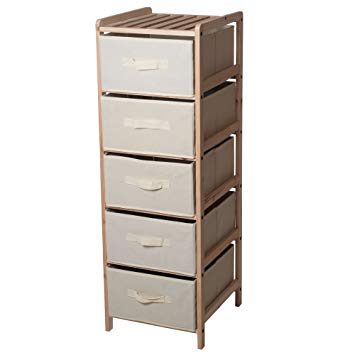 Lavish Home Organization Drawers with Natural Wood Shelf and Five Fabric Storage Bins- Lightweight and Perfect for Dorms, Bathrooms or Bedrooms