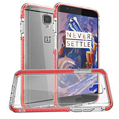OnePlus 3T / OnePlus 3 Case, Orzly Fusion Bumper Case Cover Shell for OnePlus THREE (Original 2016 Model & 3T Version) Protective Hard Cover with Impact Absorbing RED Rubber Rim & Clear Back Panel