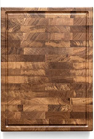 Daddy Chef End Grain Wood cutting board with Juice Drip Groove - Wood Chopping block - Large cutting board 18 x 12 Kitchen butcher block cutting board with feet - Kitchen Wooden chopping board (DTK)