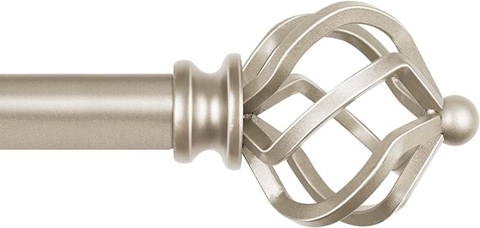 KAMANINA 3/4 Inch Curtain Rod Single Window Rod 28 to 48 Inches (2.3-4 Feet), Champagne Gold Curtain Rods for Windows, Twisted Cage Finial