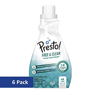 Amazon Brand - Presto! Concentrated Liquid Laundry Detergent, Free & Clear, 384 Loads (6-pack, 48 Fl Oz/64 Loads Each)