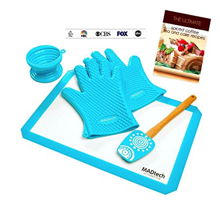 Luxury 5 Set Healthy Silicone Baking Collection: Non Stick Silicone Baking Mat 16 1/2"x11 3/5"| One Size Fits All Silicone Gloves | Large Premium Silicone Spatula |**FREE Bonus Collapsable, Reusable Silicone Clever Coffee Dripper/Cone Coffee Filter & Recipe E-book.