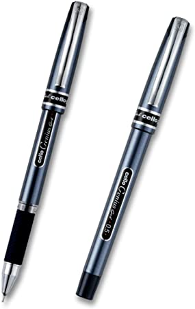 Cello Premium Medium Point Pens with Comfort Grip Control (Genius Blue Ink Gel 2 Pack)