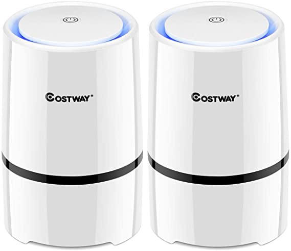 COSTWAY Set of 2 Air Purifier for Home w/Four True HEPA Carbon Filter, Low Noise, Night Light, Aromatherapy Diffuser with USB Cable