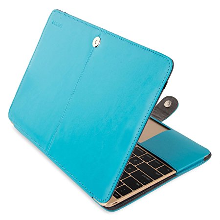 Mosiso MacBook Retina 12 Case, Premium Quality PU Leather Book Cover Clip On Sleeve for MacBook 12 Inch with Retina Display A1534 (2016 / 2015 Newest Version), Blue