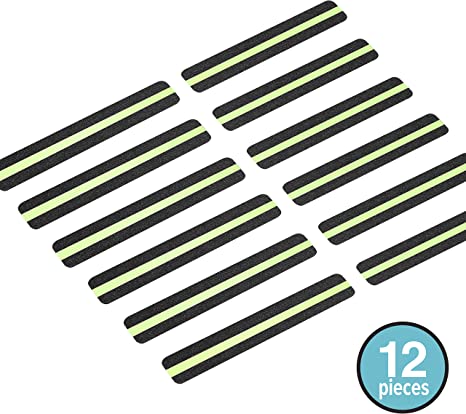 LifeGrip Anti Slip Traction Treads with Glow in Dark Stripe (12-Pack), 2" X 12", Best Grip Tape Grit Non Slip, Outdoor Non Skid Tape, High Traction Friction Abrasive Adhesive