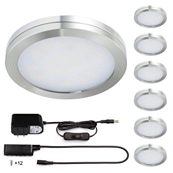 Kohree LED Under Cabinet Lighting, Closet Lights, 1140lm Puck Lights 3000K Warm White Adapter DC 12V 12W All Accessories Included, Set of 6