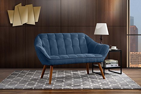 Couch for Living Room, Tufted Linen Fabric Love Seat (Blue)