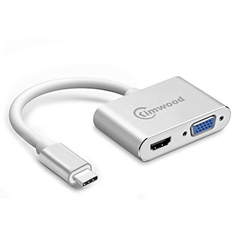 USB C to HDMI, Kimwood 2-in-1 USB Type C to HDMI VGA Adapter(Thunderbolt 3 Compatible) 4K UHD for 2017/2016 Macbook Pro, iMac 2017, Chromebook Pixel, Galaxy S8/S8  and More