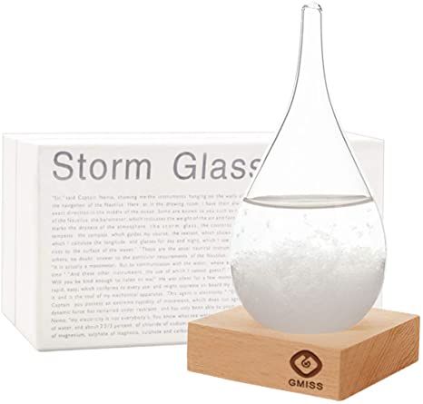 GM GMISS Storm Glass Decorative Bottle Weather Forecaster Station, Christmas Snow Globe Creative Crystal Decoration Modern Concise Style Wooden Tabletop Art Ornament, Office Home Desktop Decor (S)