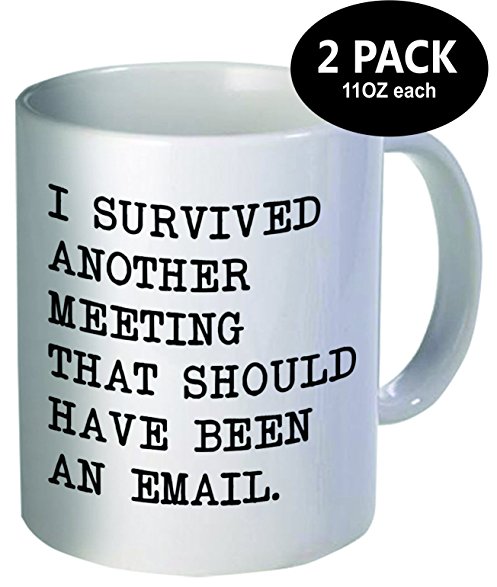 Pack of 2 - I survived another meeting that should have been an email - 11OZ ceramic coffee mugs - Best funny and inspirational gift