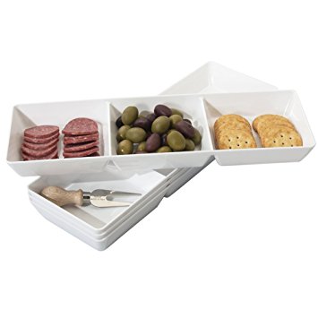 Set of 4 | Avant 3-Compartment White Plastic Appetizer Serving Tray