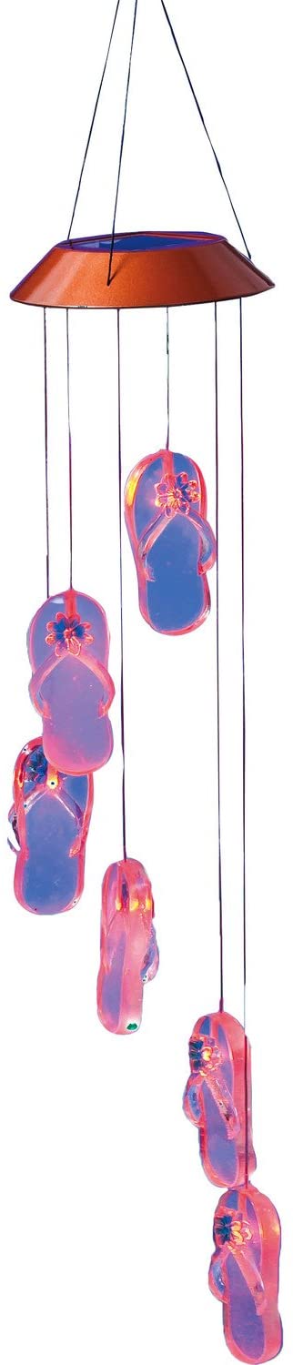 Evergreen Garden Get Beachy With It Flip-Flops Color-Changing Plastic Solar Powered Outdoor Mobile Wind Chime - 5”W x 5”D x 26.5”H