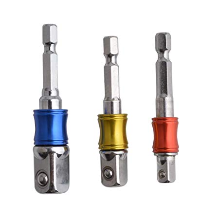 Gunpla 3 Pieces Colorful Impact Socket Adapter Drill Extension Set Turns Power Drill Into High Speed Nut Driver 1/4", 3/8", and 1/2" Drive